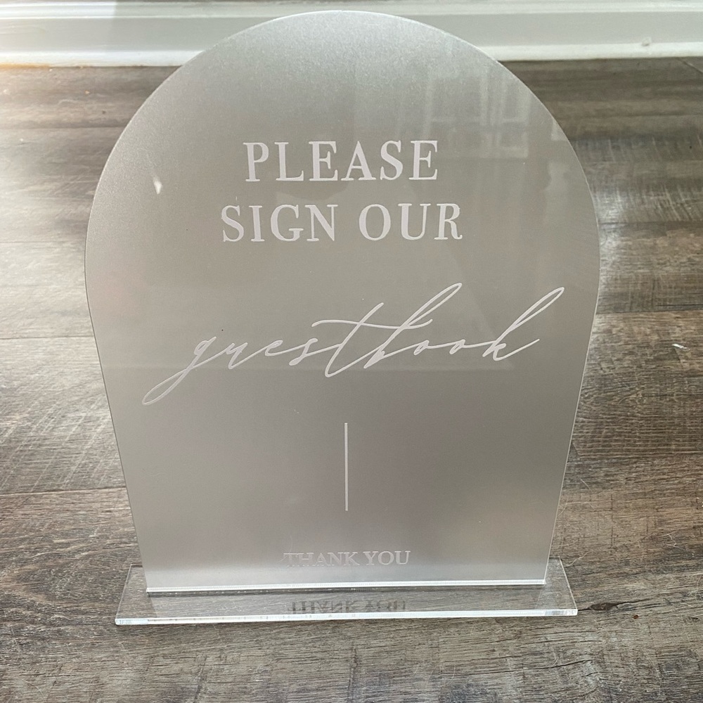 Acrylic arch frosted guestbook wedding sign